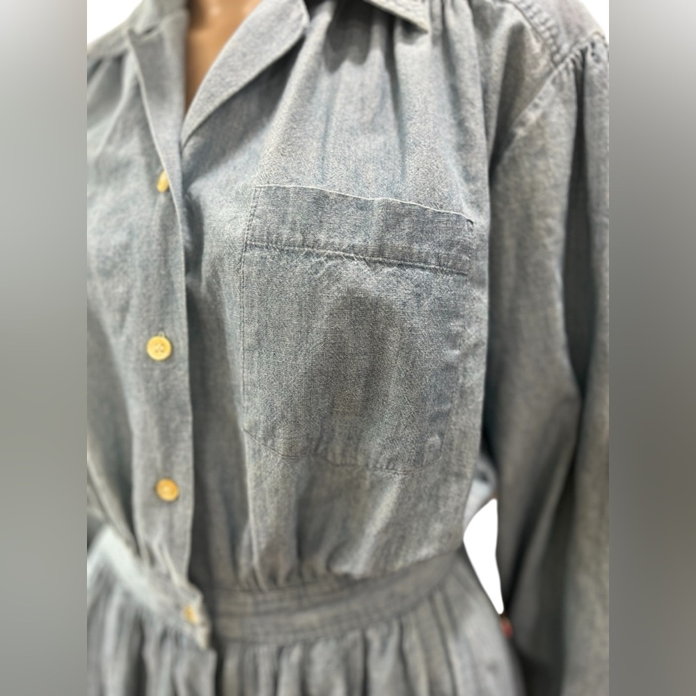 Denim chambray desert prairie western Midi Dress with pockets-8 - Picture 5 of 10